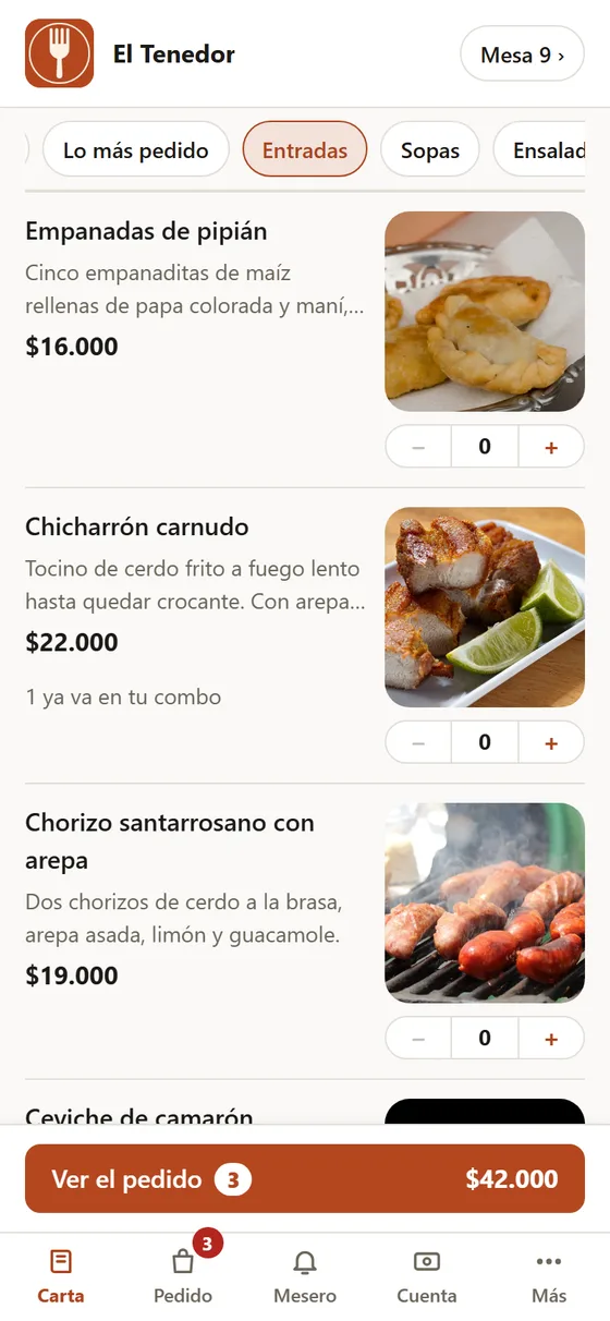 Carta con fotos y precios