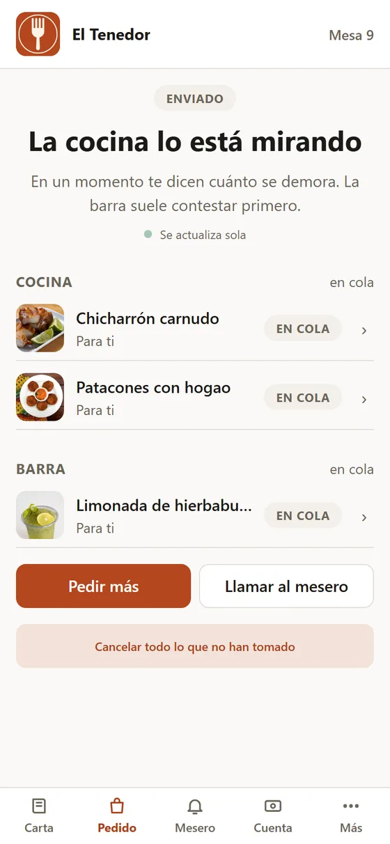 Estado del pedido por estación